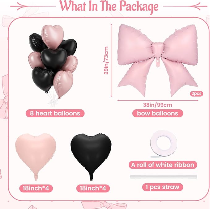 Pink Black Bow Balloon Set​ - Image 2