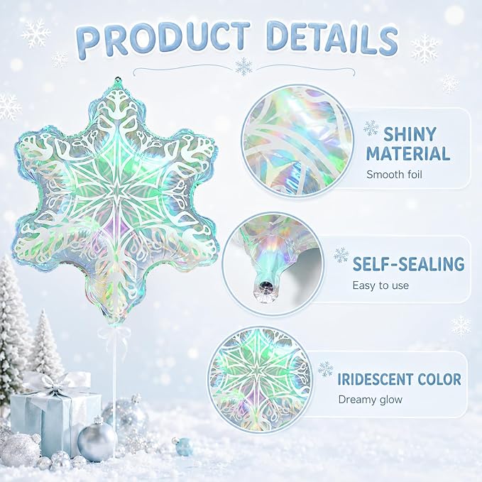 Iridescent Snowflake Balloons, New Year, Birthday and Baby Shower Decorations - Image 3