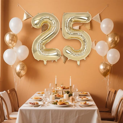 Champagne Gold Large Number 25 Balloon, 40 Inch Light Gold Foil Helium Number - Image 3
