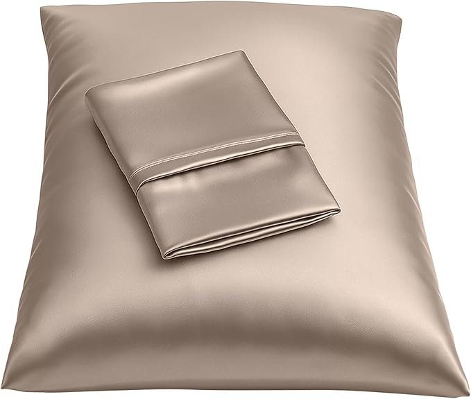 BLISSFORD Satin Pillowcase with Zipper, for Hair and Skin Care, Feels Soft and Cool Like a Silk Pillowcase, Satin Pillow Cases 2 Pack, Slik Pillow Cover, Pewter, Queen Size - Set of 2