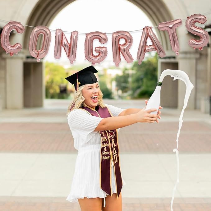 2 Set 16Pcs Rose Gold Congrats Letter Balloons 16in Balloon Foil Letter - Image 6