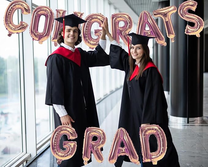 16 Inch Rose Gold Congrats Grad Banner Balloons, Rose Gold Congrats Grad - Image 3