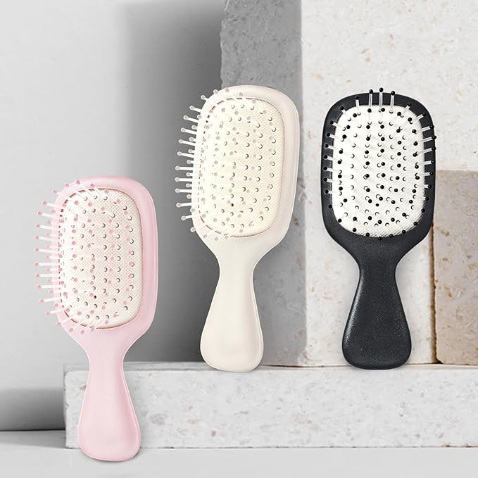 Mini Hair Bursh for Women Men and Kids, Protable Travel Size Hair Brush for Pockets Purses, Mini Detangler Brush for All Hair Types, Small Paddle Brush for Detangling (Black)