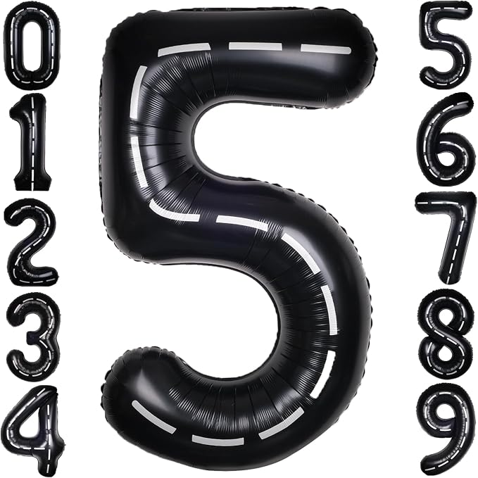 Race Car 40 Inch Black 5 Big Large Helium Balloon Number 0-9 | Track Giant by SULALABOO