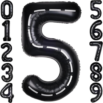 Race Car 40 Inch Black 5 Big Large Helium Balloon Number 0-9 | Track Giant by SULALABOO