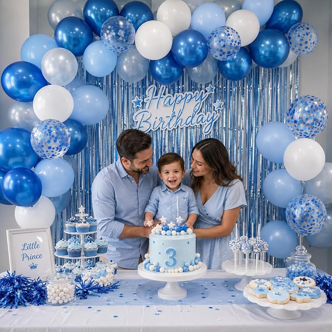 Blue and White Balloons, 12 Inch Metallic Pastel Pearl Light Baby Blue Confetti - Image 5