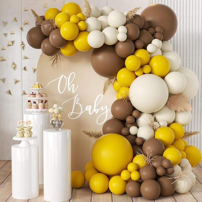 MEBAY Yellow Brown White Balloon Garland Arch Kit by MEBAY