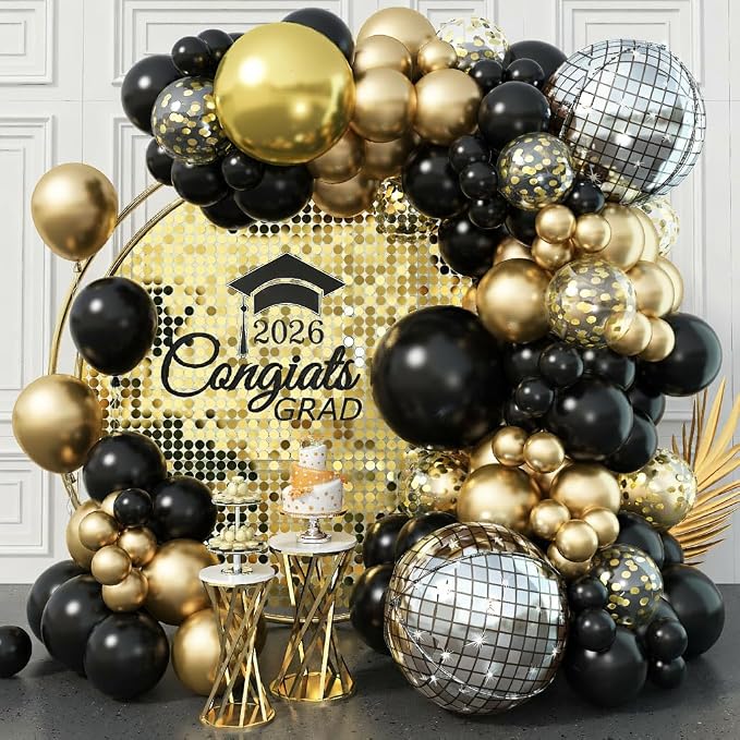 Black and Gold Balloons Garland Arch Kit, 18 12 10 5 Inch Black Metallic Gold by TAOYE