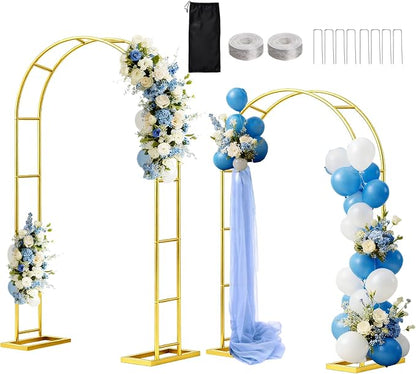 7.2FT 6FT Wedding Arch Backdrop Stand Set of 2, Balloon Arch kit | Metal Gold by DEVISEFUN