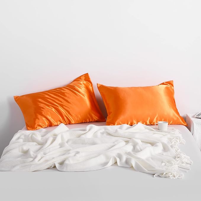 NTBAY 2 Pack Satin King Pillowcases for Hair and Skin, Luxurious and Silky Pillow Cases with Envelope Closure, 20x40 Inches, Orange
