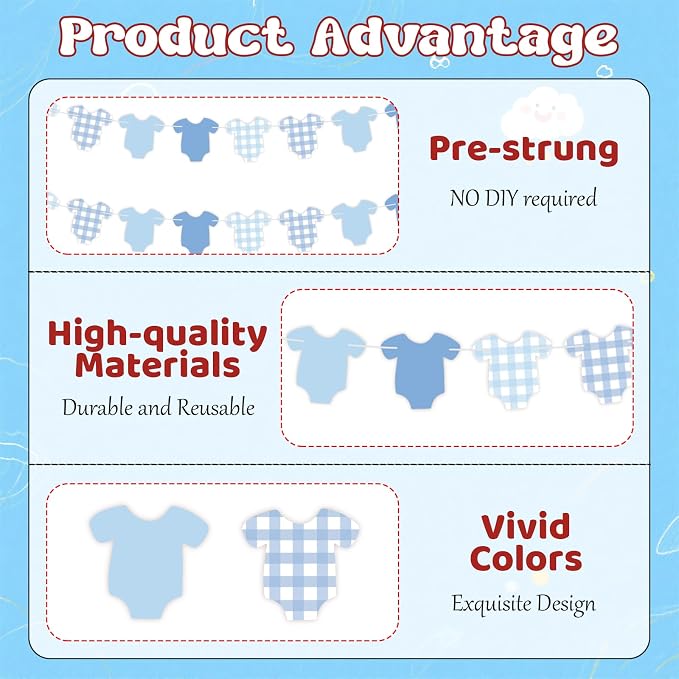 2Pcs Blue Baby Gender Reveal Decorations, Pre-Strung Boy or Girl Banner - Image 3