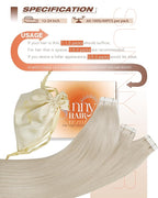 Sunny Hair Tape in Hair Extensions Human Hair 24inch Hair Extensions Real Human Hair Tape in Extensions for Women Platinum Blonde Invisible Natural Straight Skin Weft Double Sided Tape 40pcs 100g