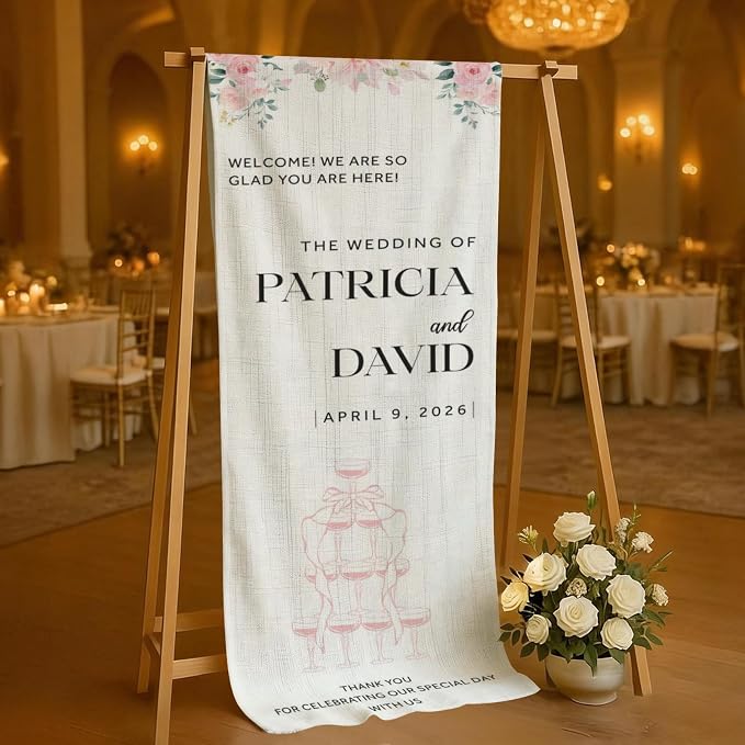 Mapileng Wedding Reception Welcome Linen Banner Sign, Personalized Couple Names - Image 4