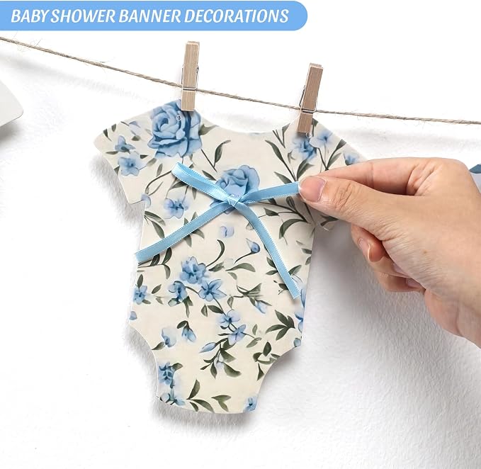 Frienda Baby in Bloom Paper Banner Baby Shower Blue Paper Bodysuit Dress - Image 4