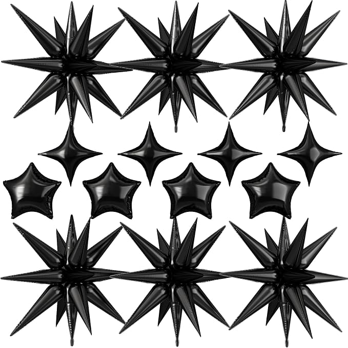 14pcs Black Star Balloons, Mixed Star Foil Balloon, 22Inch Explosion Stars by vibzox