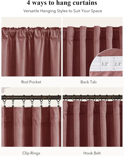 Mauve Velvet Curtains for Home Theater Room Nursery, Back Tab Pinch Pleat - Image 2
