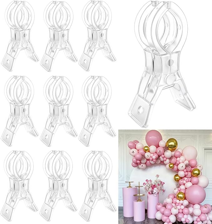 10 Pack Clear Balloon Arch Clips 3.5" Backdrop Spring Clamps by SESAISHEIR