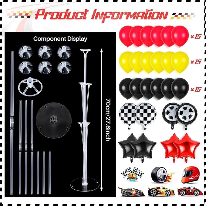 6 Sets Race Car Party Balloons Stand Kit Racing Car Table Centerpieces Decor - Image 4