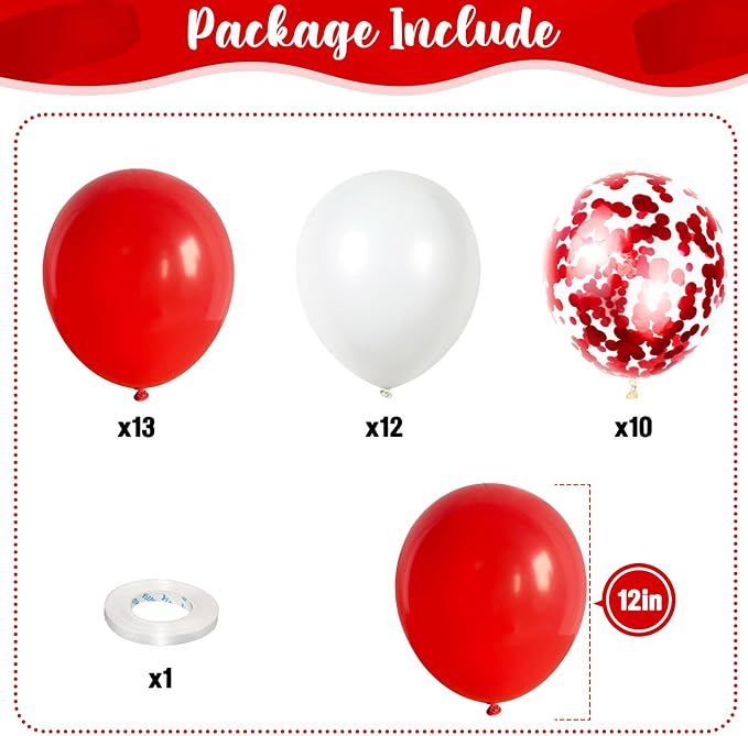 Red White Balloons Set, 35 Pack 12 Inch Red White Confetti Latex Party Helium - Image 2