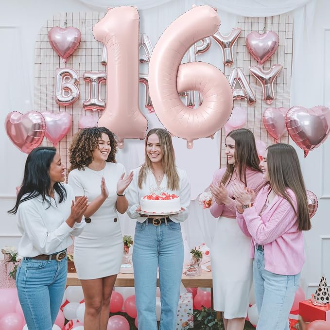 40 Inch 16 Balloon Number, Large Pastel Blush Baby Pink Foil Number 16 Balloons - Image 4