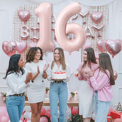 40 Inch 16 Balloon Number, Large Pastel Blush Baby Pink Foil Number 16 Balloons - Image 4