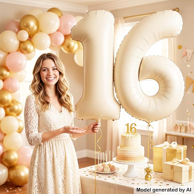 40" Beige Foil Number 16 Balloon - Image 3