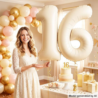 40" Beige Foil Number 16 Balloon - Image 3