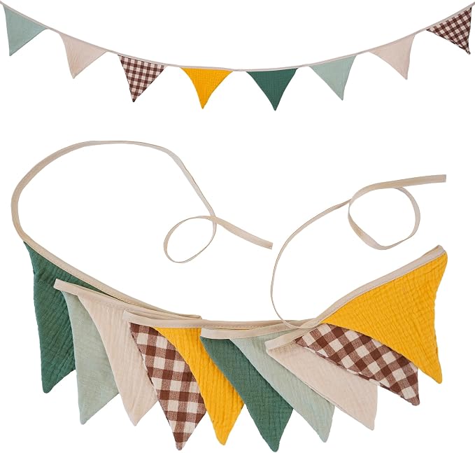 2Pcs Triangle Bunting Flag No-DIY Cotton Fabric Garland Reusable Party Banner by DIAKOPES