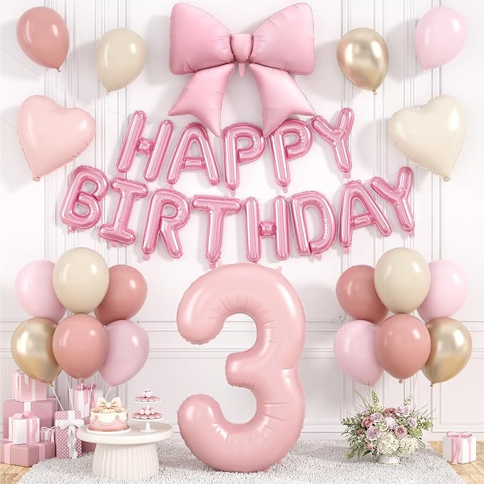 Dusty Pink Number 3 Balloon, 3rd Birthday Decorations by Hapmori