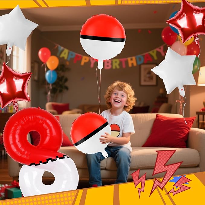 40 Inch Red & White Cartoon Themed Theme Number Balloon, Number Block Foil - Image 4