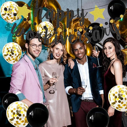 Happy Workiversary Banner Black Gold Glitter Work Anniversary Party Decorations - Image 8