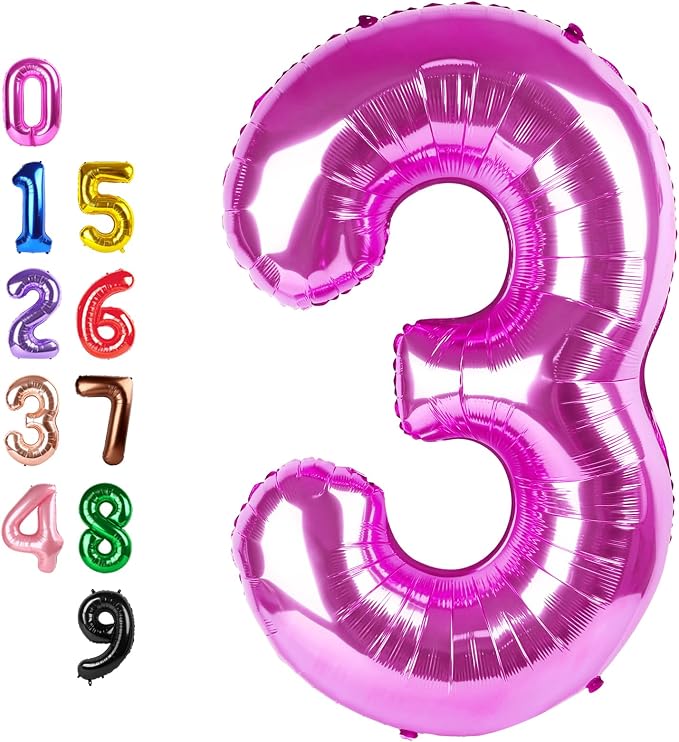 Number Balloons Hot Pink 3 Balloon 40 inch by Enyeopd