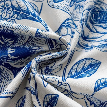 F-CHU Blue Floral Farmhouse Curtains Living Room Drapes 84 Inch Length Cotton - Image 8