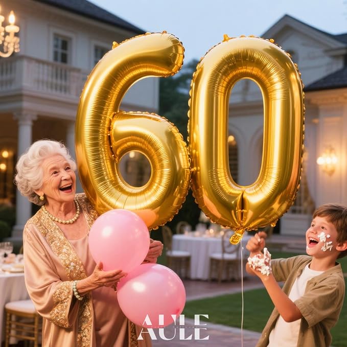 AULE 40 Inch Gold 60 Balloon Number Foil 0-9 Birthday Big Numbers | Birthday - Image 3