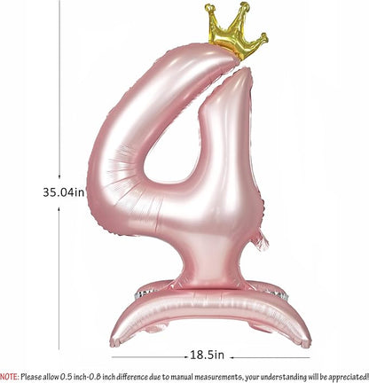 Pink Crown Number 4 Balloon Standing Pink Princess digital 4 Foil Balloon | - Image 2
