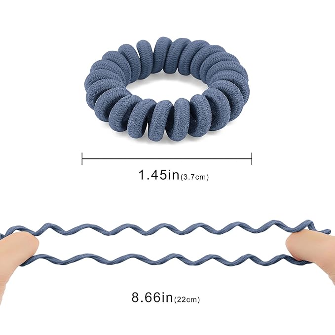 Spiral Hair Ties (Cloth Blue, 12 Pcs) - Coil Ponytail Holders for Thick Hair, No Crease Phone Cord Ties for All Hair Types