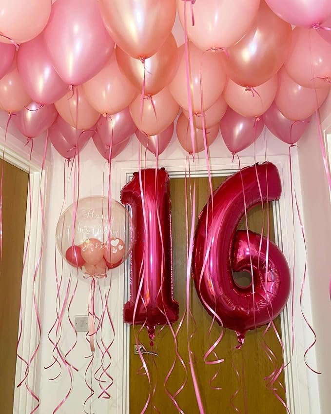 Hot Pink 16 Number Balloons, 40 Inch Giant Number 16 Balloons Foil Mylar Helium - Image 6