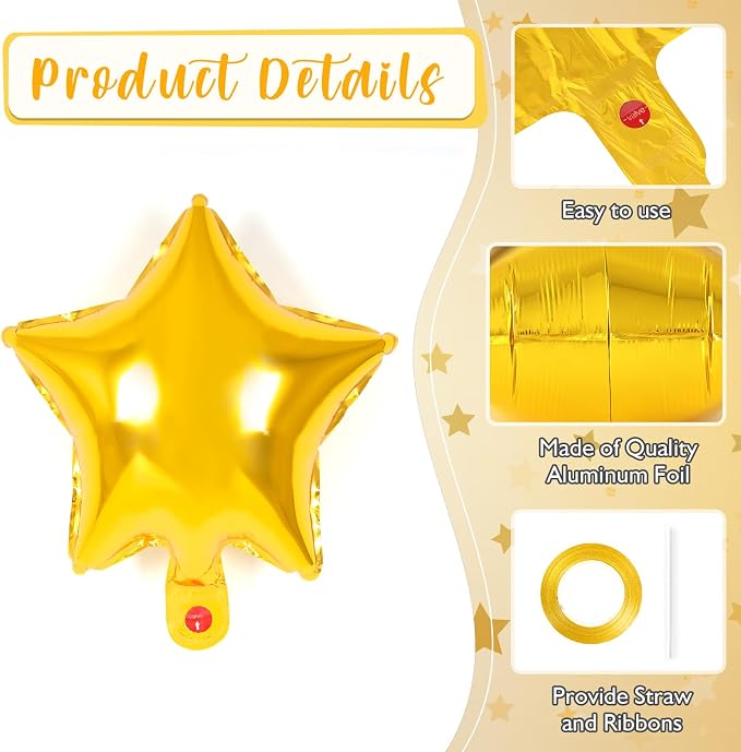 50 Pcs Star Balloons, 10 Inch Gold Star Foil Balloons, Stars Shaped Balloon - Image 5