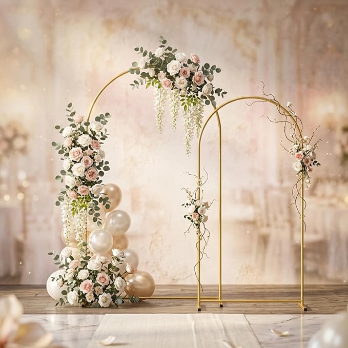 Gold Metal Wedding Arch Backdrop Stands Set of 2, Metal Square Balloon Arch - Image 6
