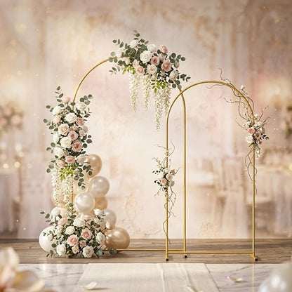 Gold Metal Wedding Arch Backdrop Stands Set of 2, Metal Square Balloon Arch - Image 6