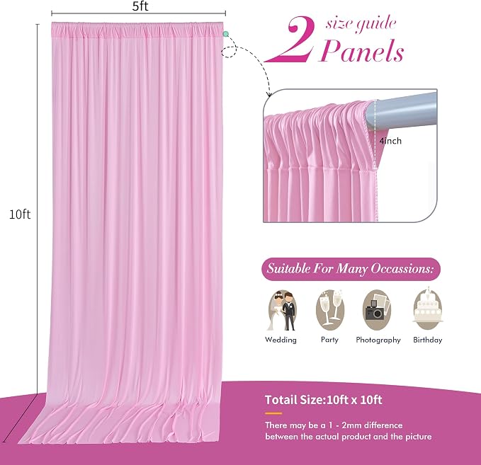 10 ft x 10 ft Pink Backdrop Curtains - Image 4