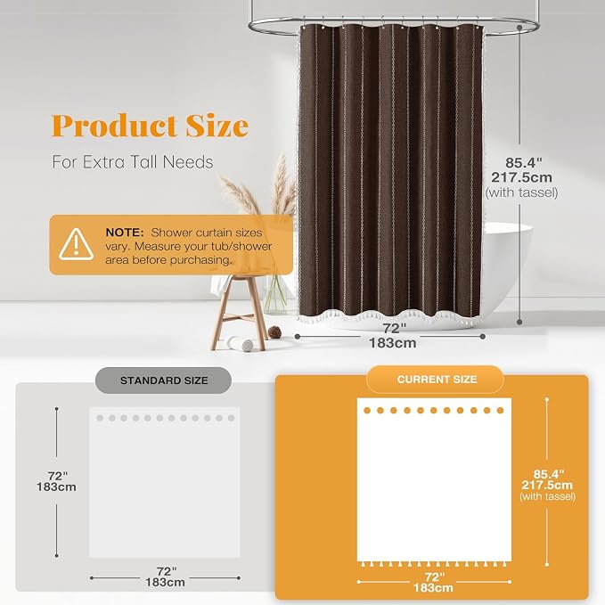 72x84 Long Boho Farmhouse Linen Heavy Duty Shower Curtain Set, 330GSM Linen - Image 3