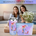 Personalized Gifts Monogrammed Birthday Gifts for Women, Daughter Bestie Friendship Christmas Initial 20 oz Tumbler, Makeup Bag Cup Ballpoint Pens Journal Notebook 6 Set, (Aesthetic Purple Flower E)