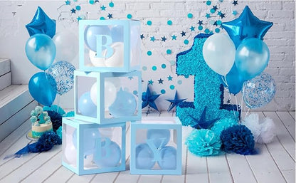 Baby Shower Boxes Party Decorations – 4 pcs Blue Transparent Balloon Boxes – - Image 9