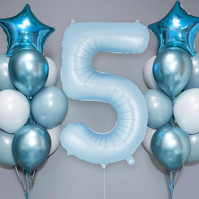 Light Blue Number 5 Balloon, 40 Inch Big Large Foil Number Balloons, Giant - Image 2