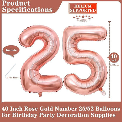 Rose Gold 25 Number Balloons, 40 Inch Giant Number 25 Balloons Foil Mylar - Image 2