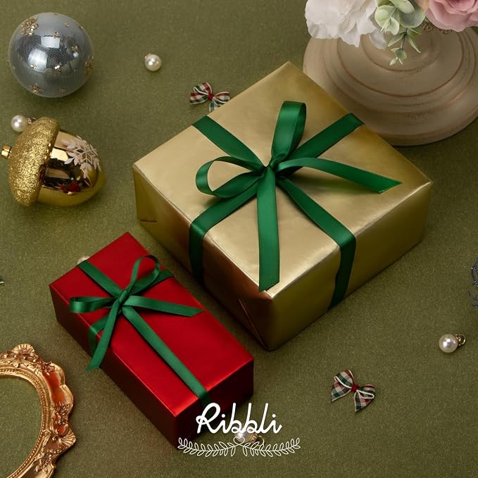 Ribbli Forest Green Double Faced Satin Ribbon, 1/4” x Continuous 25 Yards - Image 4