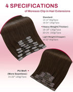 Moresoo Clip in Hair Extensions Real Human Hair Medium Brown Hair Extension Clip ins Remy Human Hair Double Weft Clip in Extensions Medium Brown #4 7pcs/135g 18inch