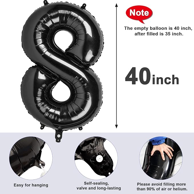 8 Balloon Numbers Party Decorations, 40In Black Balloons - Image 6
