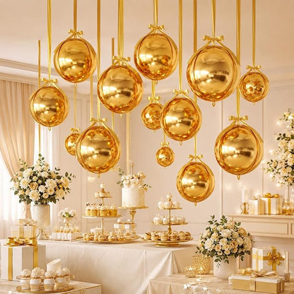 Gold Round Foil Balloons, Hanging Ceiling Balloons - Image 5